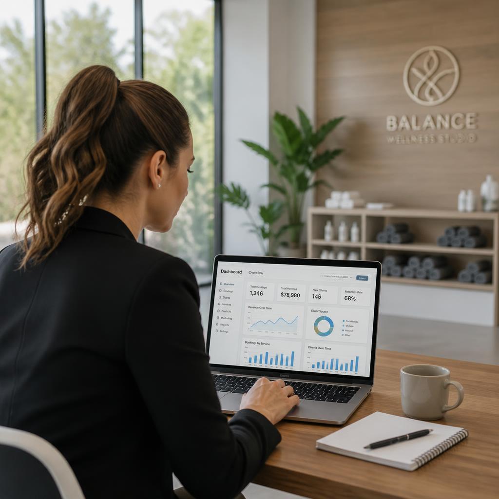 Village operator reviewing analytics dashboard